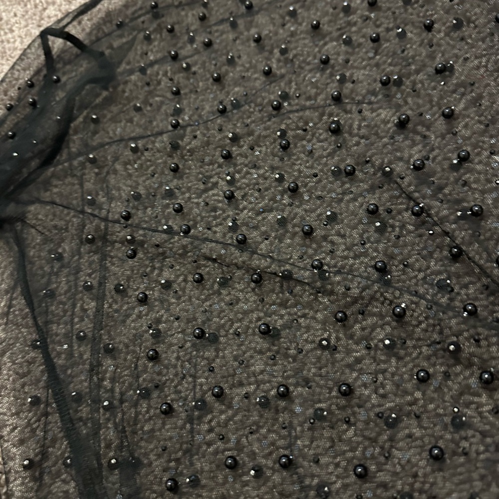 FREE w purchase | Elegant Black Sheer Beaded Women's Top - Picture 2 of 4